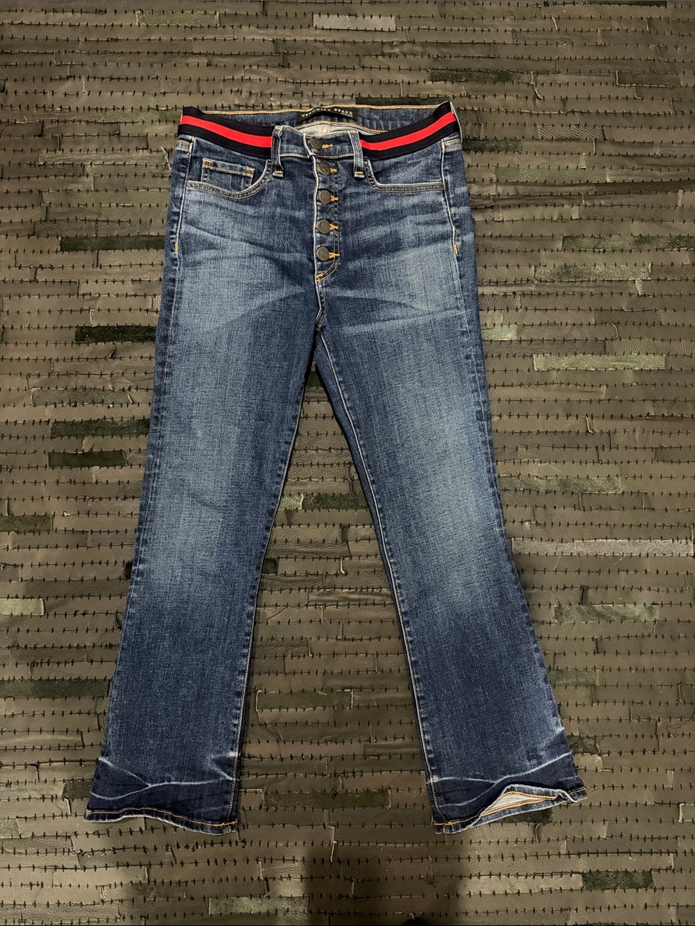 Veronica Beard Blue Denim Jeans with Red-Trim Waistband